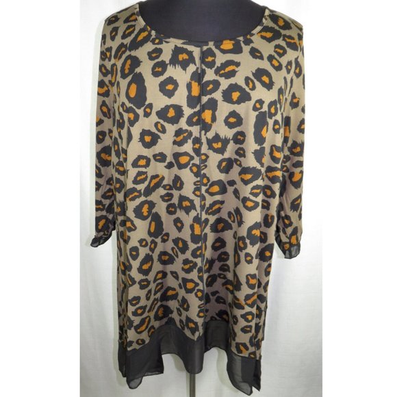 Evans Women's Plus Size 26-28 Leopard Print Chiffon Trimmed Tunic Top - Picture 1 of 8